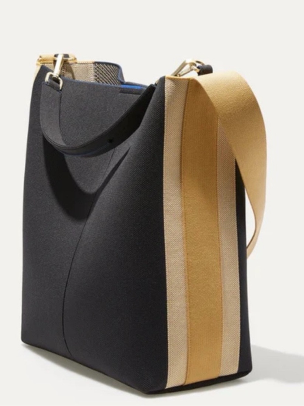 Rothy's Large Bucket Tote - Navy/Black, Tan, Gold Hardware - Picture 2 of 16
